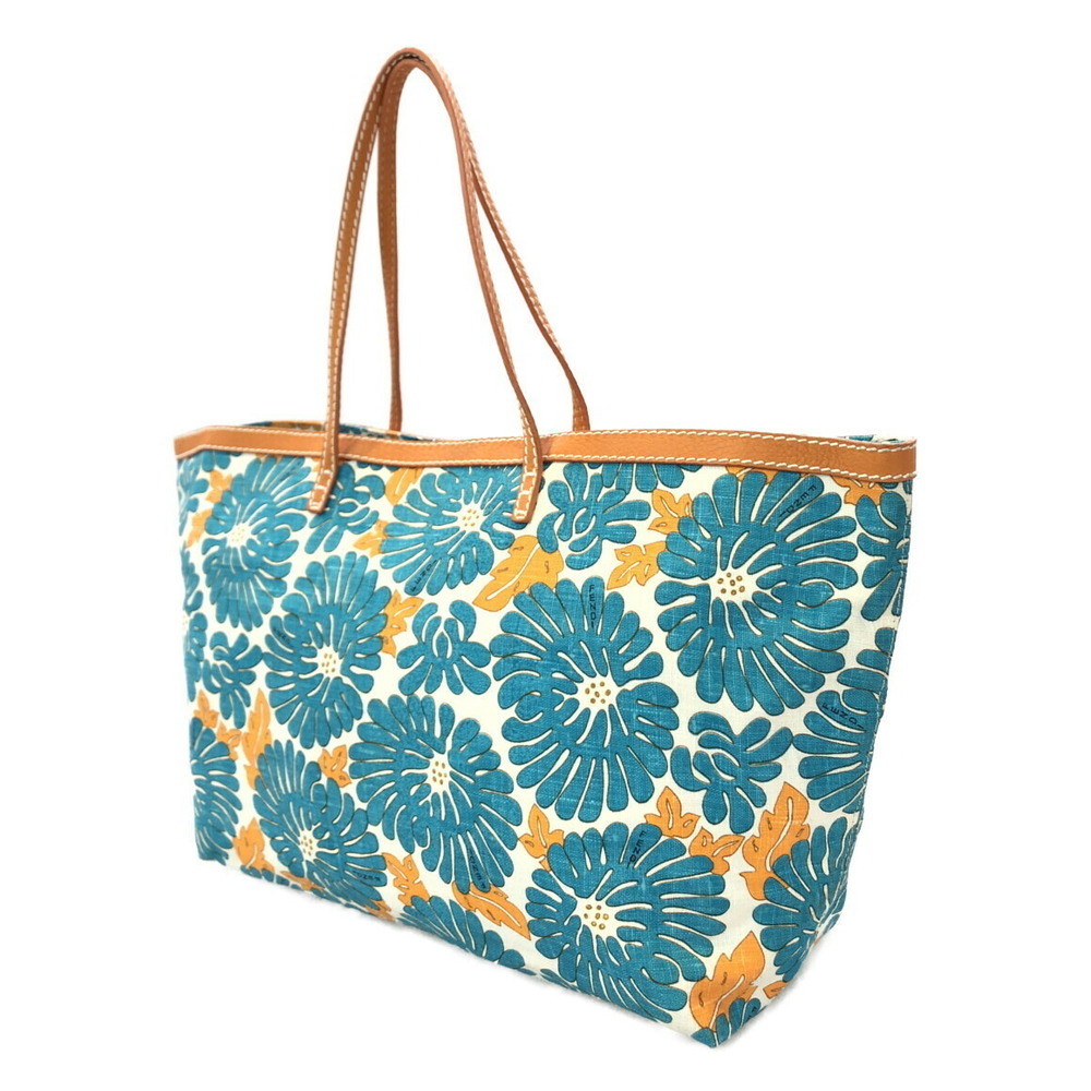 Fendi print floral canvas orange white floral tote blue bag